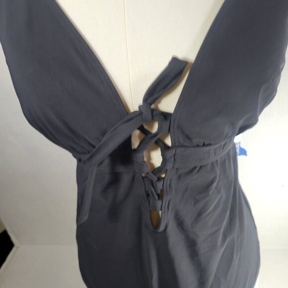 Skinny Dippers Women Black Tie Front Criss-Cross One-Piece Swimsuit Size L - Picture 2 of 7